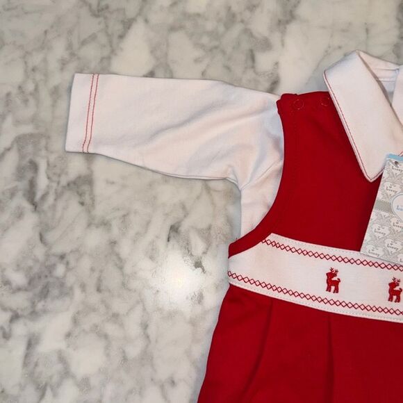 NWT KISSY KISSY RED/WHITE CLASSIC HOLIDAY TREAUSRES OVERALL SET 0/3M - Picture 4 of 11